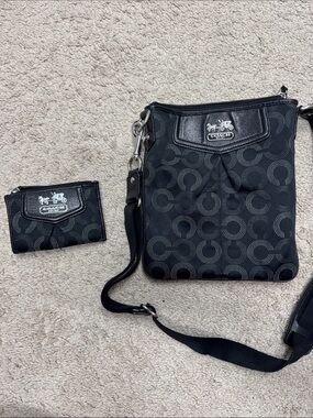 Coach Black Signature Crossbody with Matching Card Case
